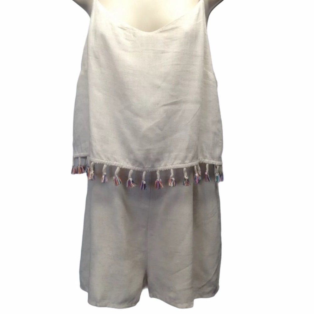 Paper Crane Anthropologie Boho Shorts Romper Linen/Cotton Tassels Coastal Small